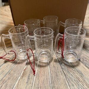 Set of 6 Captain Morgan Mini Mug Ornaments Clear acrylic Plastic Stein 1990’s